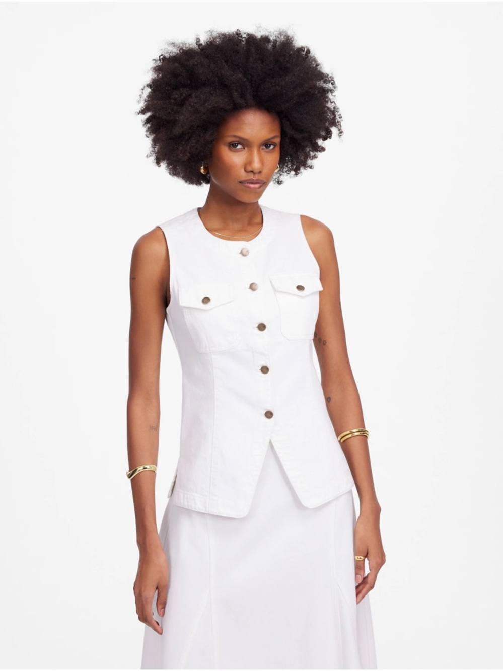 Madewell Denim‎ Crewneck Button Front Utility Vest White Size 12
